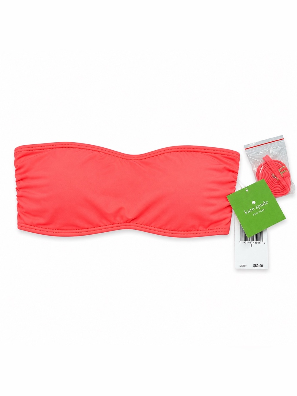 🆕 Kate Spade New York Bandeau Bikini Top Size M Coral Removable Strap Swim